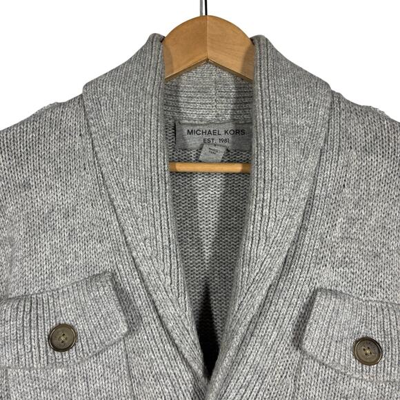 Michael Kors Heavy Knit Field Jacket Style Cardigan Button Up Sweater Cozy - S - Picture 3 of 7